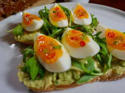 Spicy Avocado Toast & Jammy Eggs with Arugula