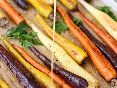 Roasted Rainbow Carrots with Orange Vinagrette
