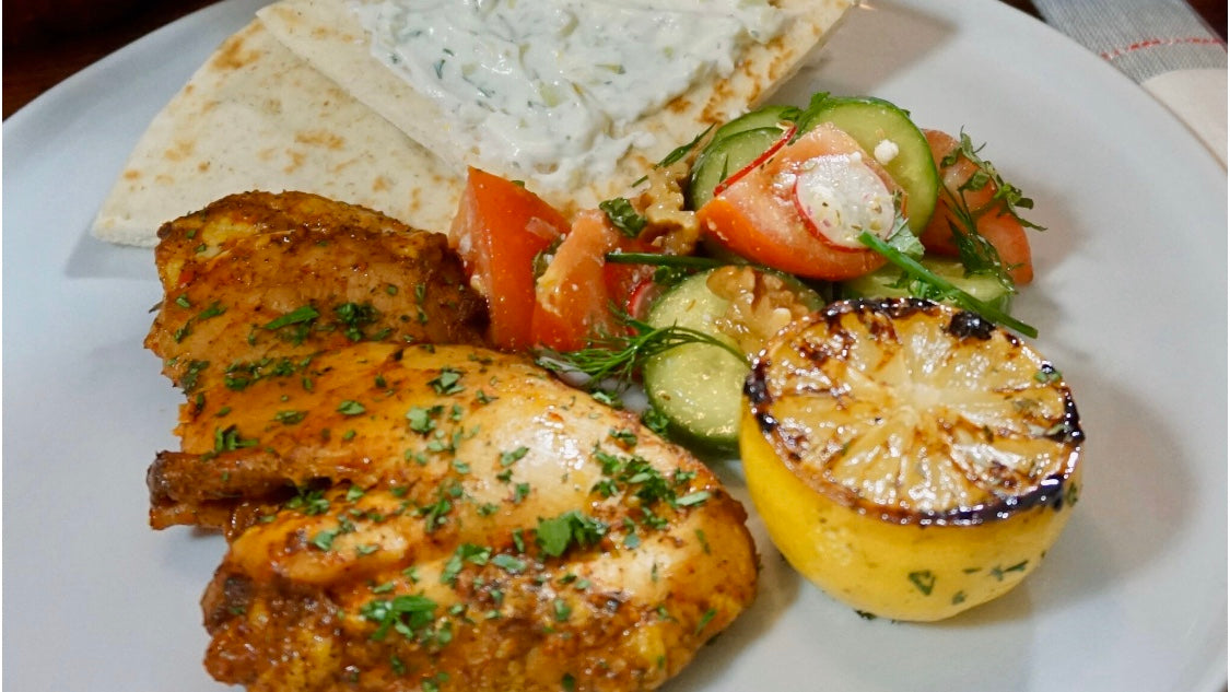 Oven Roasted Chicken Shawarma with Herb & Garlic Yogurt Sauce