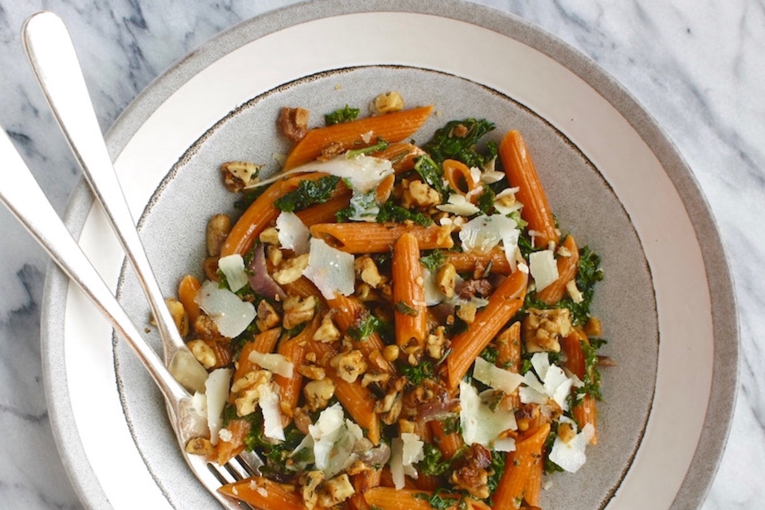 Penne with Garlic Kale & Toasted Walnuts