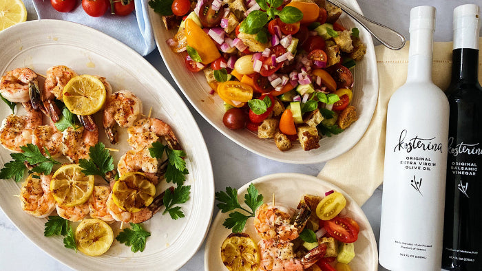 Grilled Shrimp Skewers & Panzanella Salad