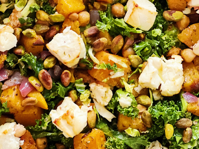 Lemony Caesar Salad with Butternut Squash & Chickpeas