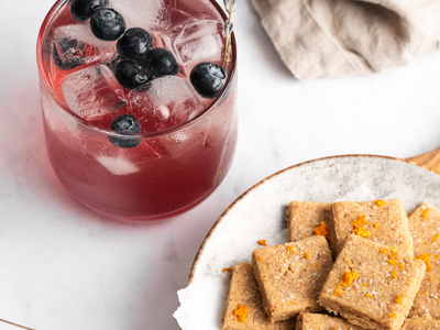 Crushed Blueberry Mocktail & Orange Ginger Shortbread Bites