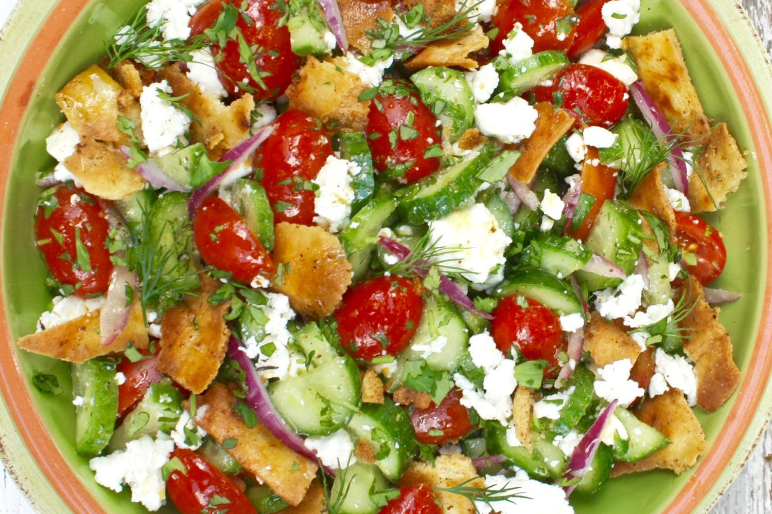 Mediterranean Salad with Toasted Pita
