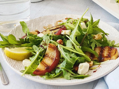 Kosterina Arugula, Grilled Peach and Feta Salad