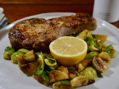 Keto Bone-in Greek Pork Chops with Brussel Sprouts