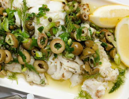 Grilled Cod with Olive Topping