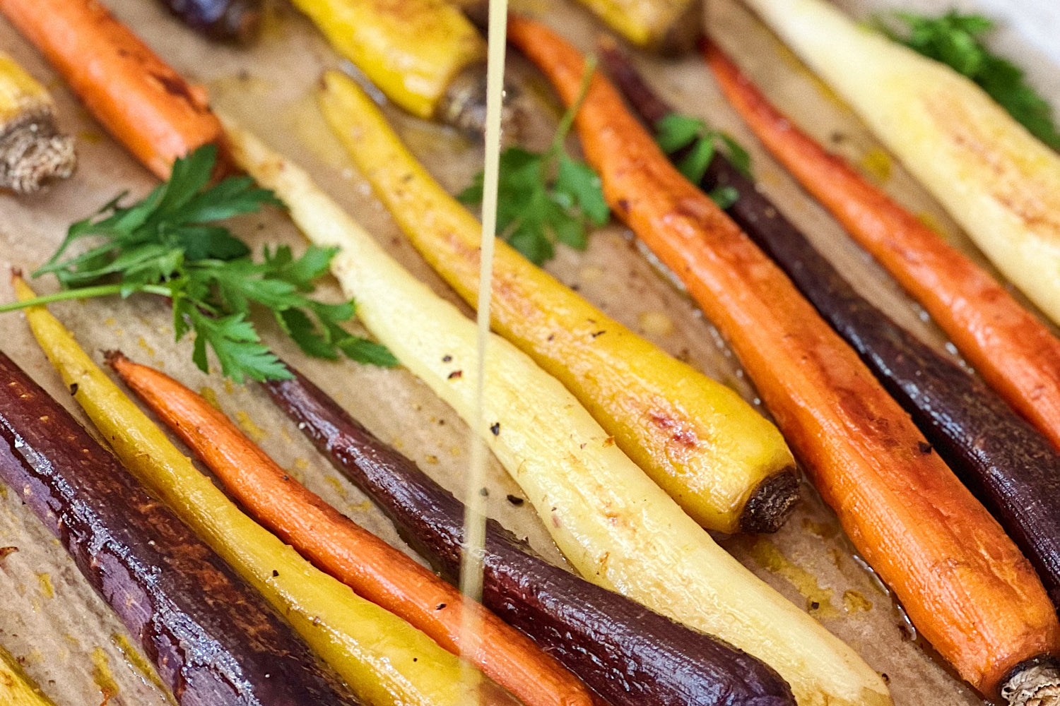 Roasted Rainbow Carrots with Orange Vinagrette