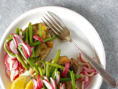 Garlic Chicken with French Green Beans and Radishes