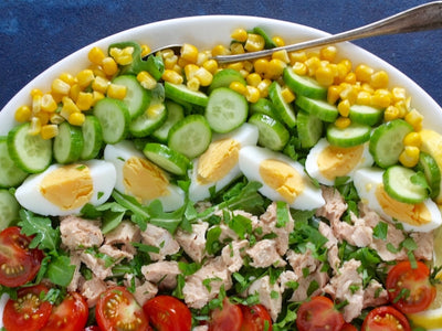 Smoked Trout, Arugula and Corn Dinner Salad
