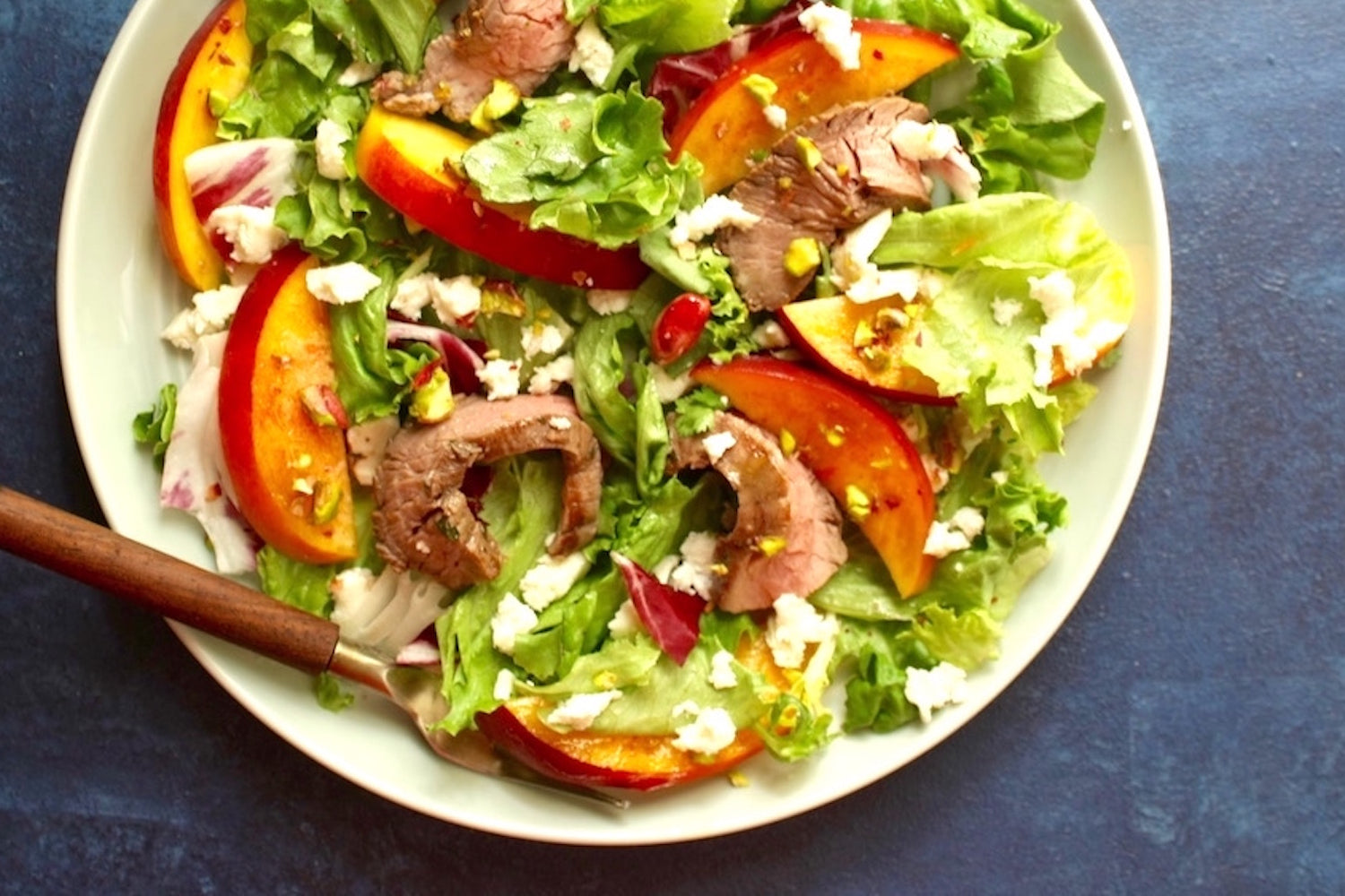 Steak Salad with Peaches and Goat Cheese