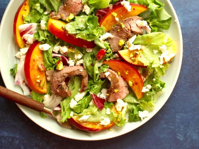 Steak Salad with Peaches and Goat Cheese