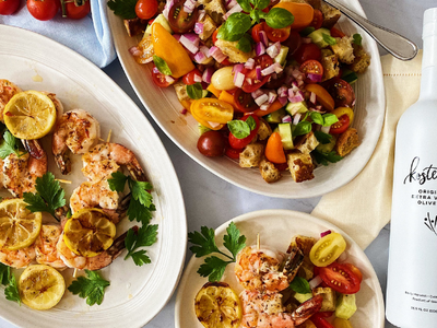 Grilled Shrimp Skewers & Panzanella Salad