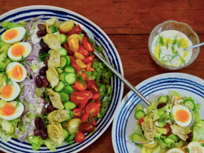 Greek Cobb Salad with Oregano Roasted Salmon