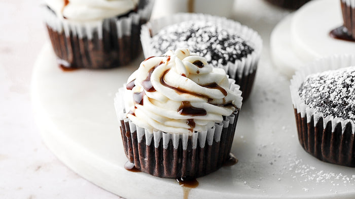 Olive Oil Cupcakes with Dark Chocolate Balsamic Vinegar